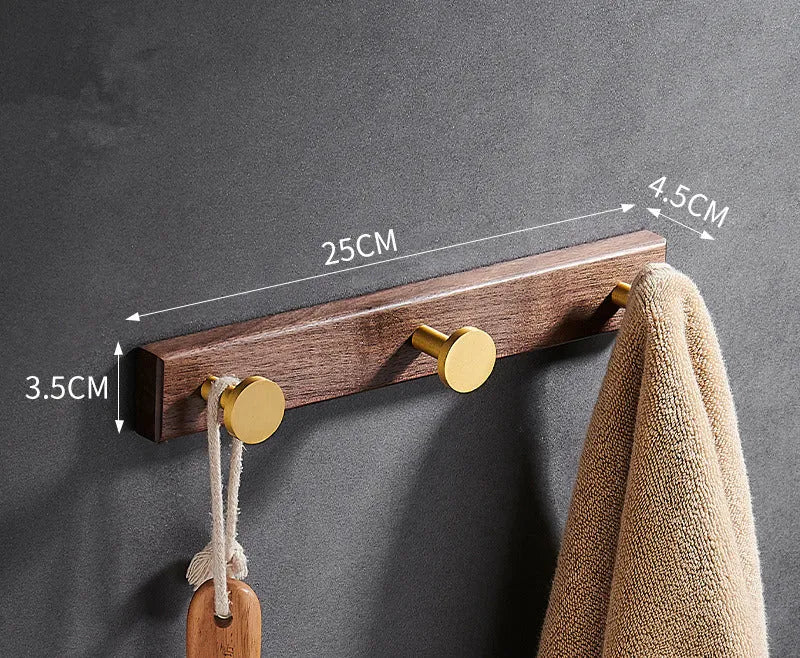 Black walnut bathroom clothes hooks with aluminium backing in multiple hook configurations