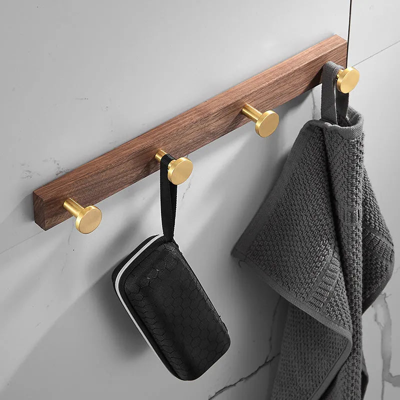 Black walnut bathroom clothes hooks with aluminium backing in multiple hook configurations
