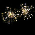 Solar LED meteor shower light with remote control showing warm white starry explosion effect