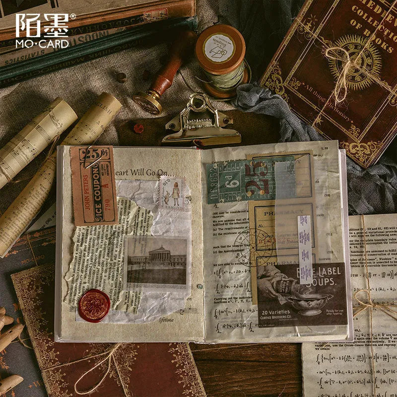 Middle Ancient Book Collection notebook with distressed paper pages, showing one of five vintage-style covers.