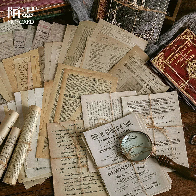 Middle Ancient Book Collection notebook with distressed paper pages, showing one of five vintage-style covers.