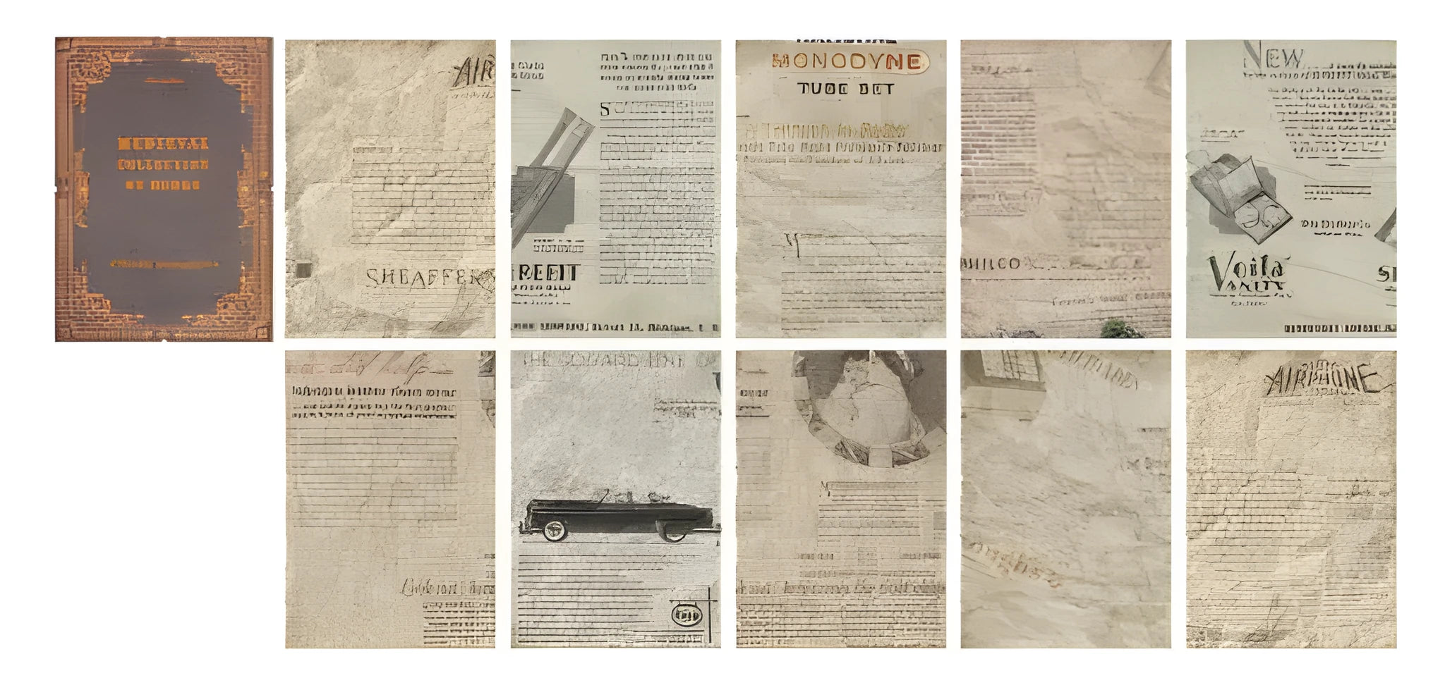 Middle Ancient Book Collection notebook with distressed paper pages, showing one of five vintage-style covers.