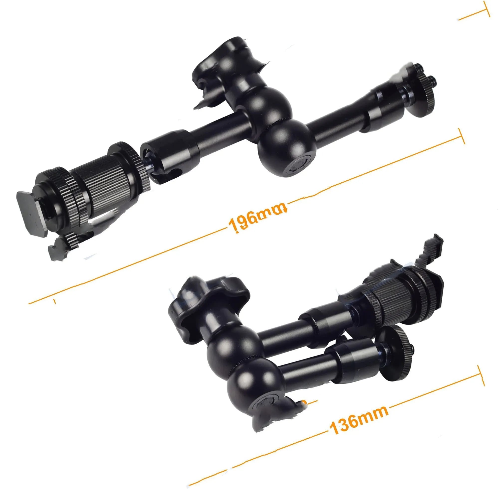 Black 7-inch metal magic friction articulating arm for DSLR camera accessory mounting