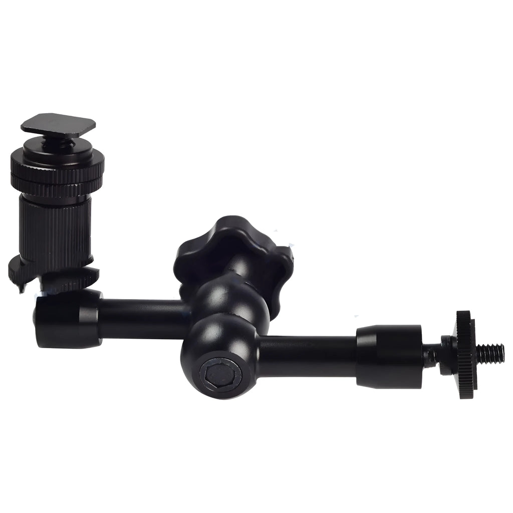 Black 7-inch metal magic friction articulating arm for DSLR camera accessory mounting
