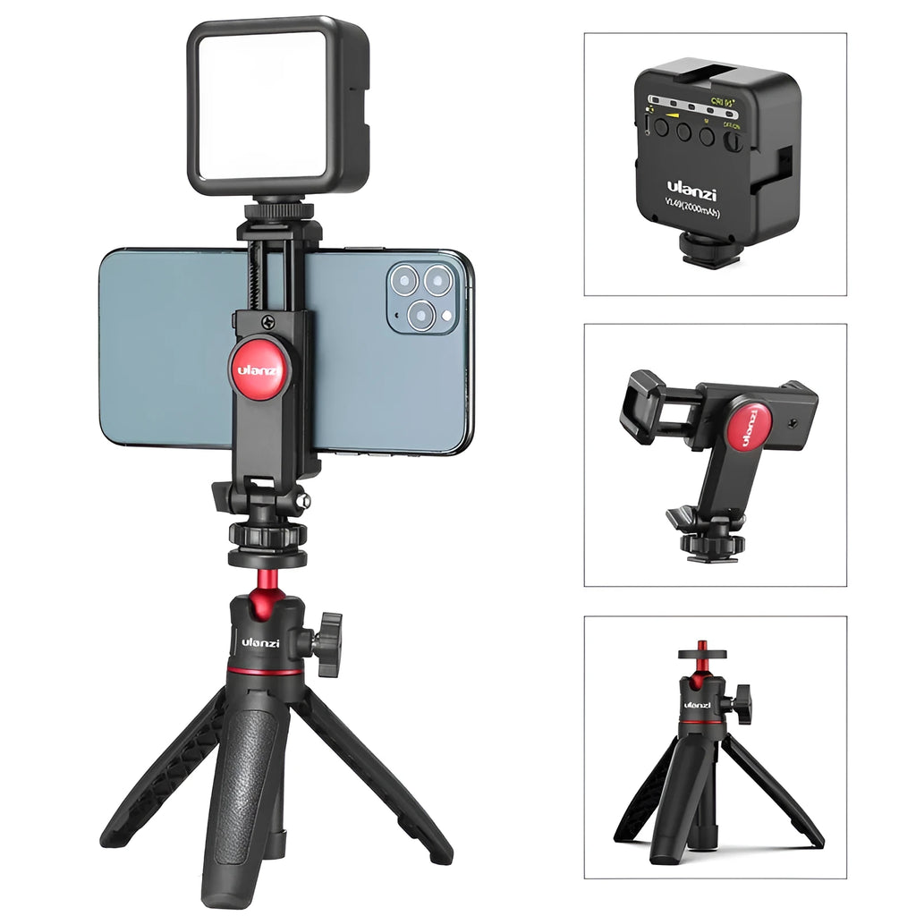 Mobile phone vlog bracket set with fill light and 15x18x9cm stand for video recording and live streaming