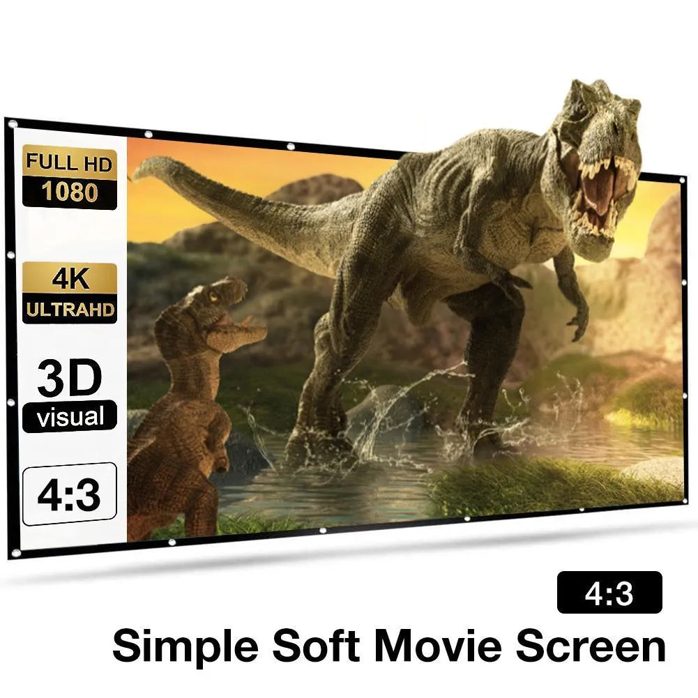 White 150-inch soft folding projection screen laid out flat, showing its large 4:3 format surface.
