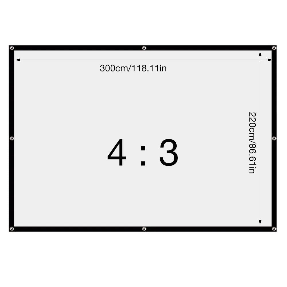 White 150-inch soft folding projection screen laid out flat, showing its large 4:3 format surface.