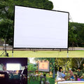 White 150-inch soft folding projection screen laid out flat, showing its large 4:3 format surface.