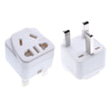 Square white or black international power adapter with three pins and grounding.