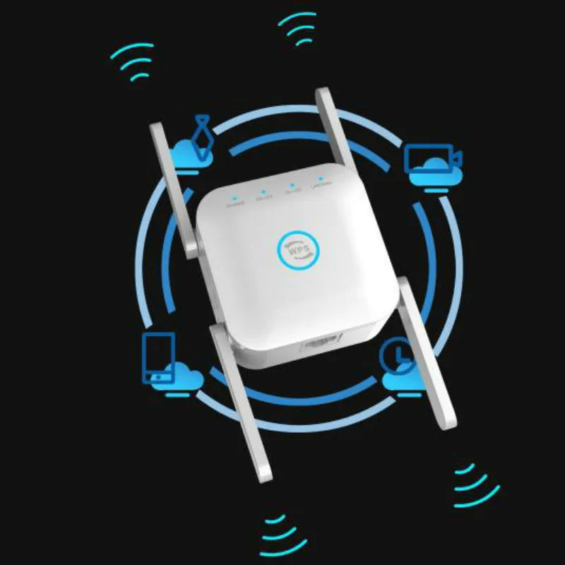 PIXLINK AC24 white dual-band wireless WiFi extender router with international power plugs.