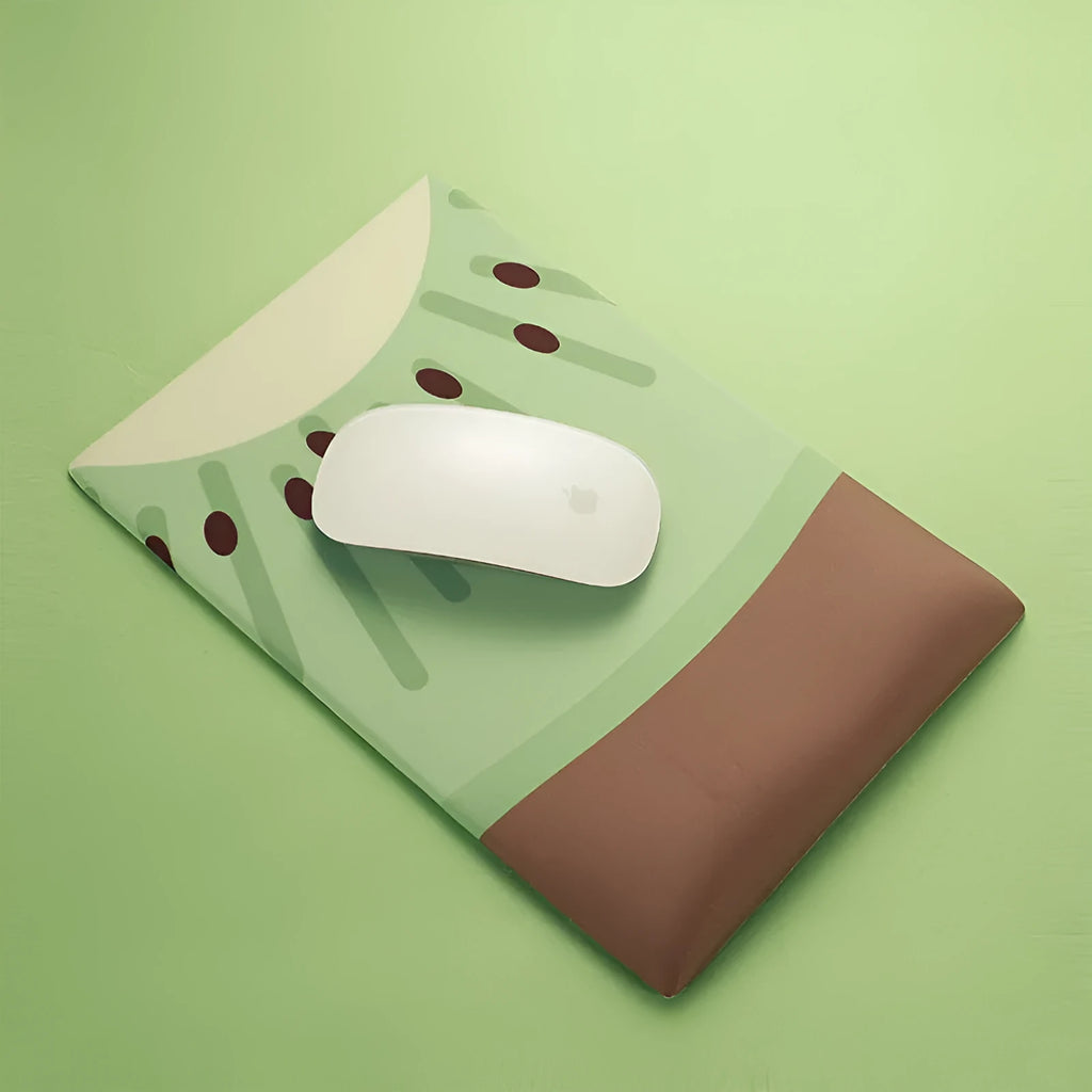 Kiwi-shaped mouse pad with green graphic on a thick, soft wrist support surface.
