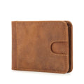 Brown European-style men's leather RFID bifold wallet showing card slots and cash pocket.