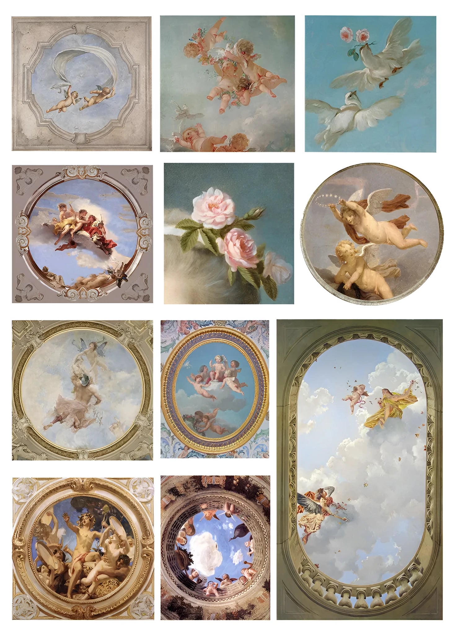 Pack of 11 European angel mural character stickers in photo colour, showing size variation from 4cm to 9cm.