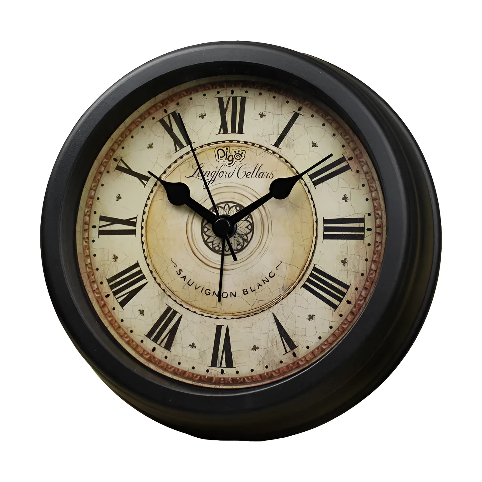 European retro style round desk alarm clock with 6 inch diameter and silent sweep movement