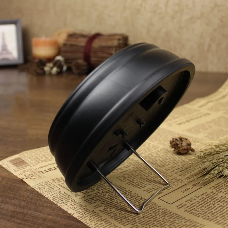 European retro style round desk alarm clock with 6 inch diameter and silent sweep movement
