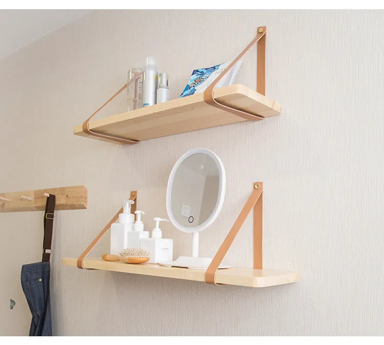 Solid pine wood wall mounted storage rack with Nordic minimalist design for home organisation