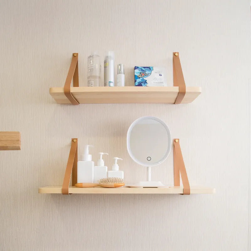 Solid pine wood wall mounted storage rack with Nordic minimalist design for home organisation