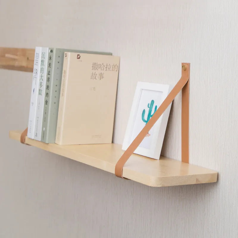 Solid pine wood wall mounted storage rack with Nordic minimalist design for home organisation