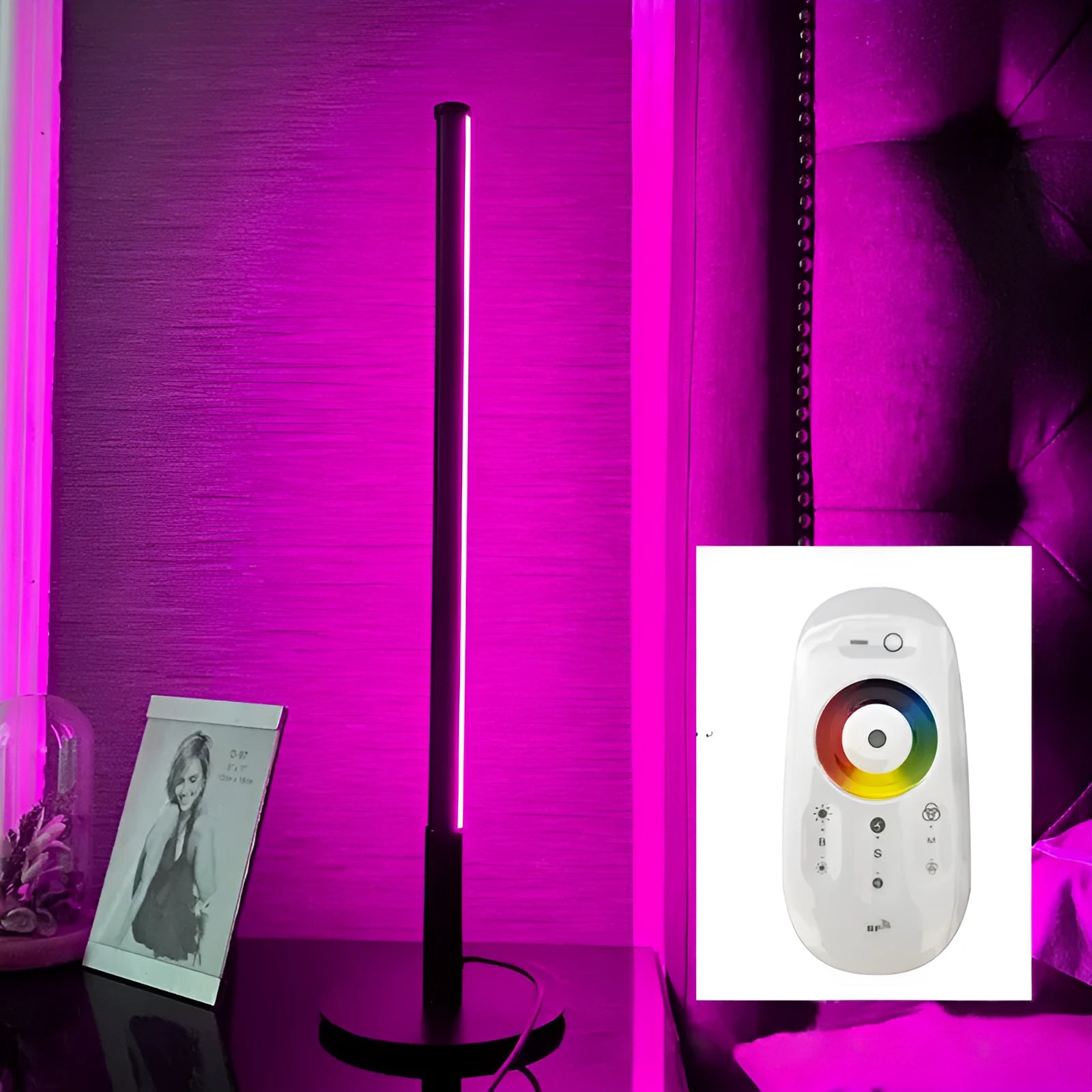 Nordic minimalist bedside table lamp with LED RGB colour-changing light and remote control in black or gold finish