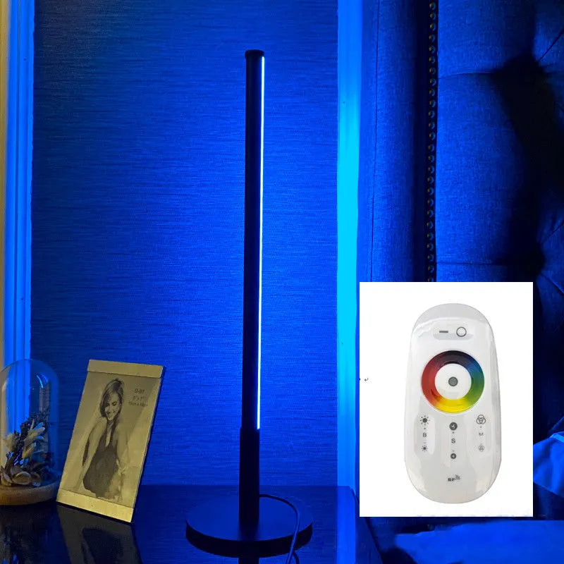 Nordic minimalist bedside table lamp with LED RGB colour-changing light and remote control in black or gold finish
