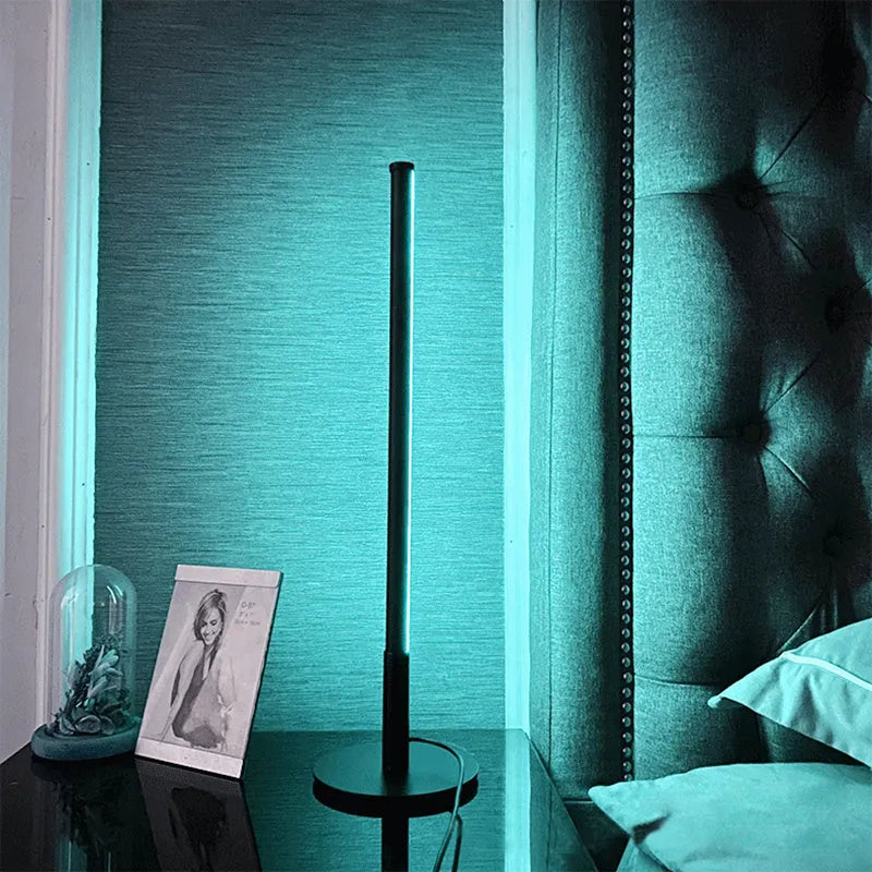 Nordic minimalist bedside table lamp with LED RGB colour-changing light and remote control in black or gold finish