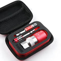 Red metric socket set with wrench, showing 7-19mm and 9-21mm universal sleeves