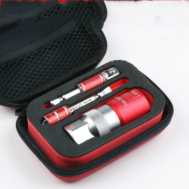 Red metric socket set with wrench, showing 7-19mm and 9-21mm universal sleeves