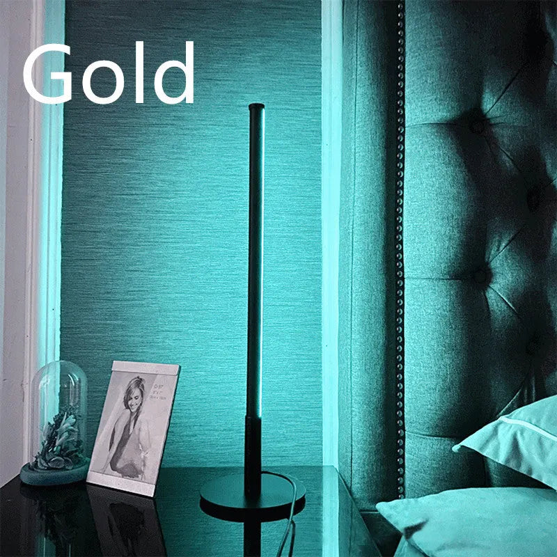 Nordic minimalist bedside table lamp with LED RGB colour-changing light and remote control in black or gold finish