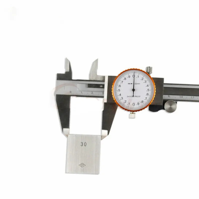 Black and white plastic vernier caliper showing 0-150mm scale with 0.1mm graduation
