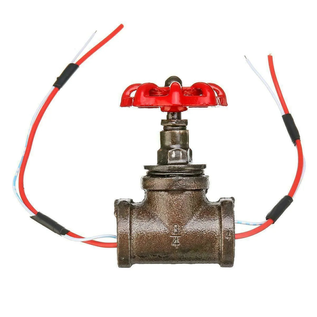 Red steampunk industrial valve with 3/4 thread and copper grey detailing as a tee connector