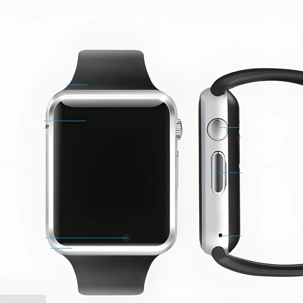 A1 Smart Watch with 1.54-inch display shown in multiple colour options including black, silver, white and gold