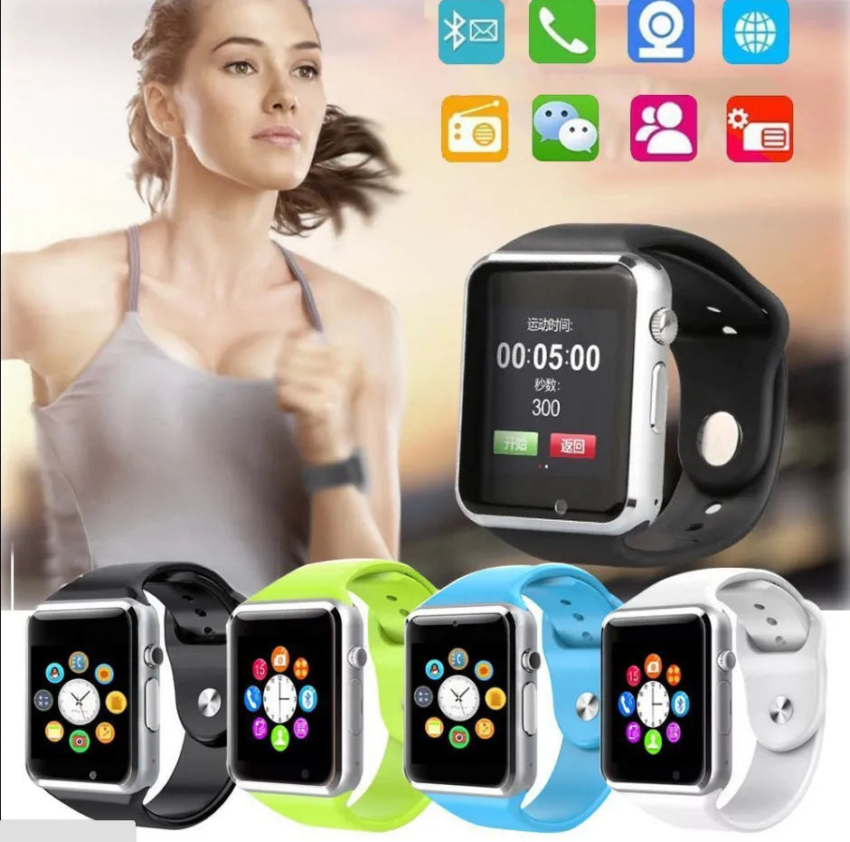 A1 Smart Watch with 1.54-inch display shown in multiple colour options including black, silver, white and gold