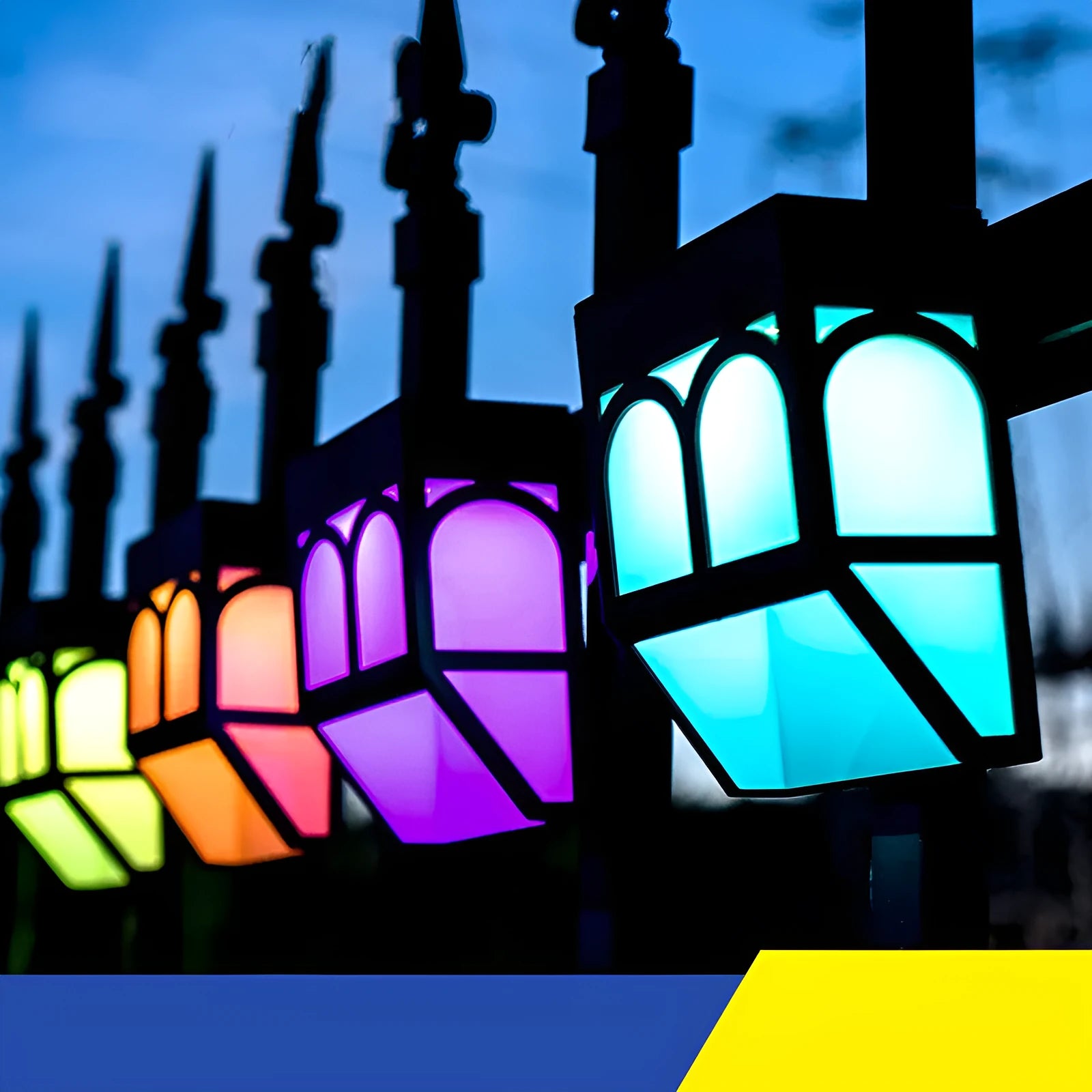 Square white solar-powered wall lamp mounted on an outdoor fence post.