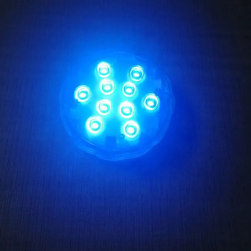 White waterproof remote control LED diving light with 10 RGB LEDs for pools and aquariums.