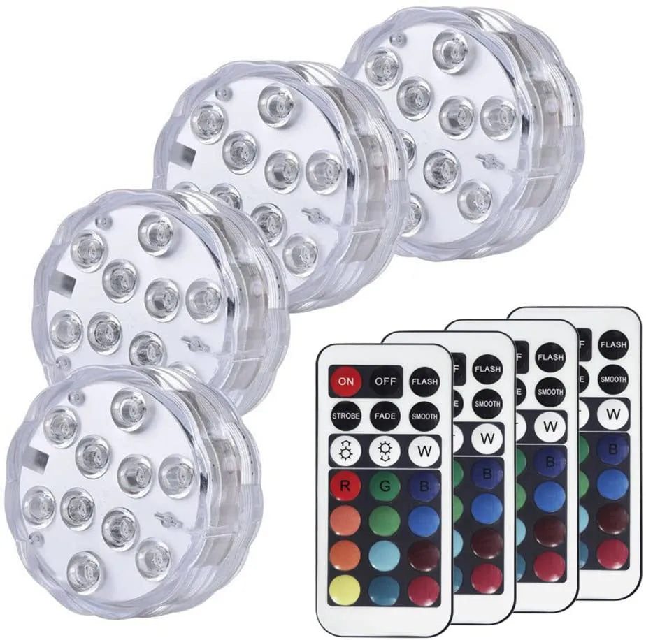 White waterproof remote control LED diving light with 10 RGB LEDs for pools and aquariums.