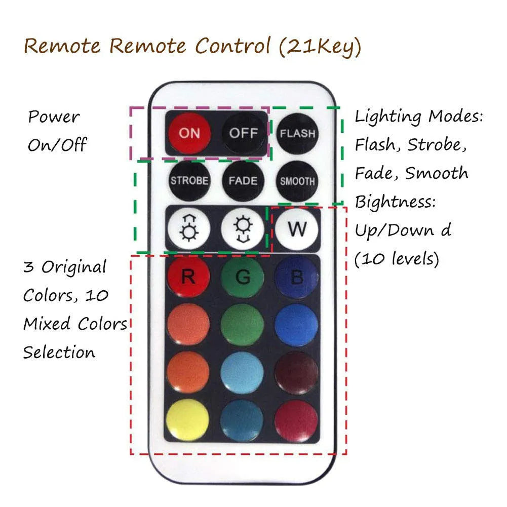 White waterproof remote control LED diving light with 10 RGB LEDs for pools and aquariums.