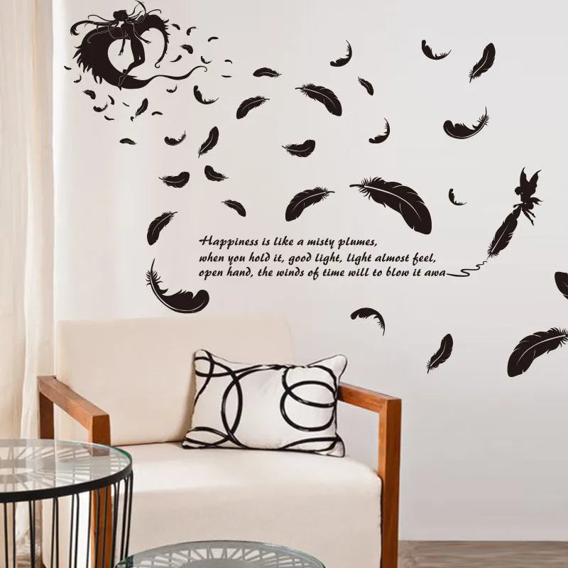 Black feather angel three generations removable wall sticker 50cm by 70cm