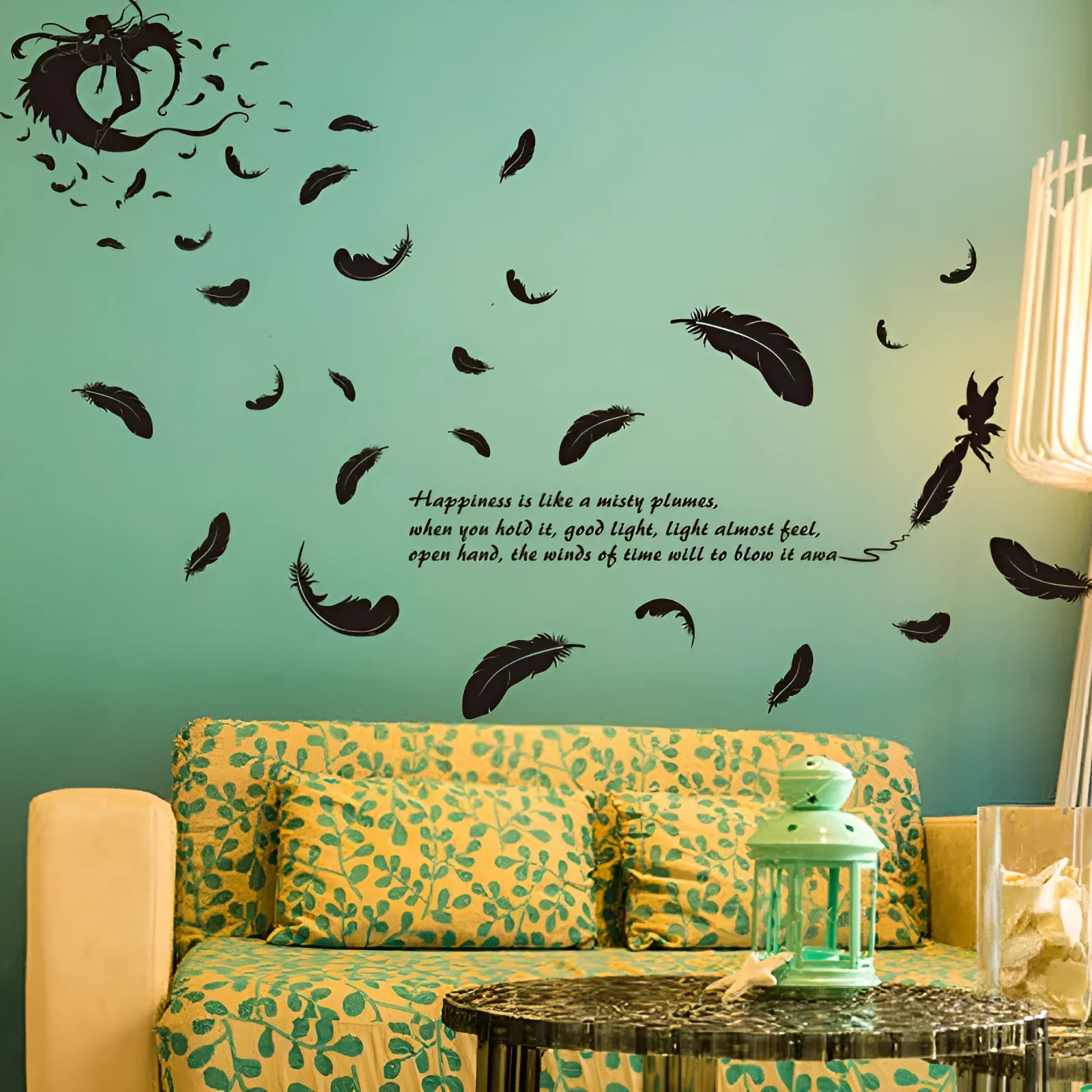 Black feather angel three generations removable wall sticker 50cm by 70cm