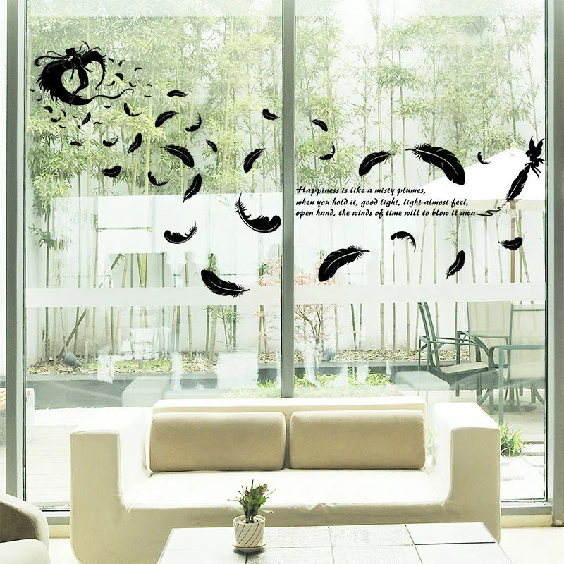 Black feather angel three generations removable wall sticker 50cm by 70cm