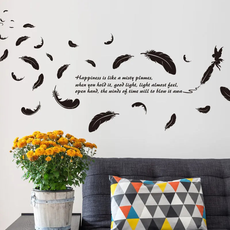 Black feather angel three generations removable wall sticker 50cm by 70cm
