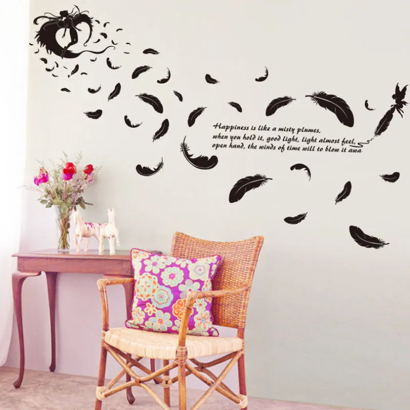 Black feather angel three generations removable wall sticker 50cm by 70cm