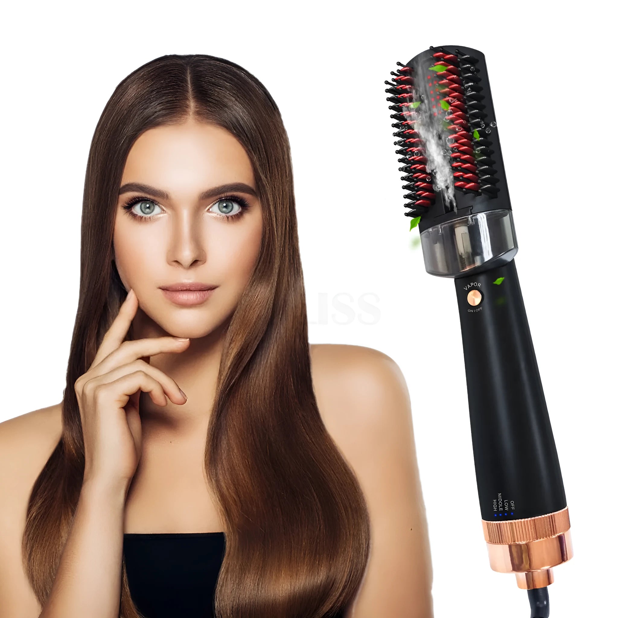 Black and pink wet dry hot air comb with tourmaline ceramic barrel and temperature control