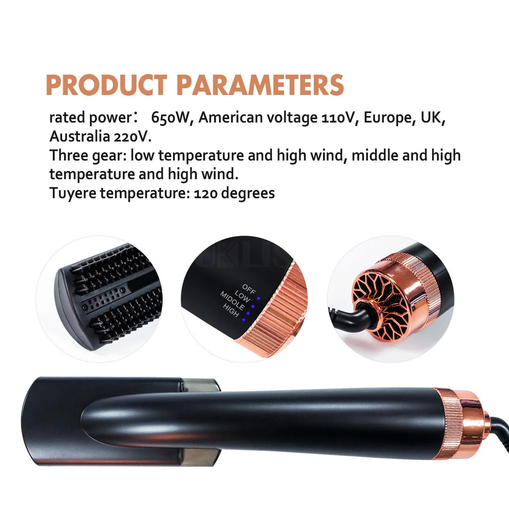 Black and pink wet dry hot air comb with tourmaline ceramic barrel and temperature control
