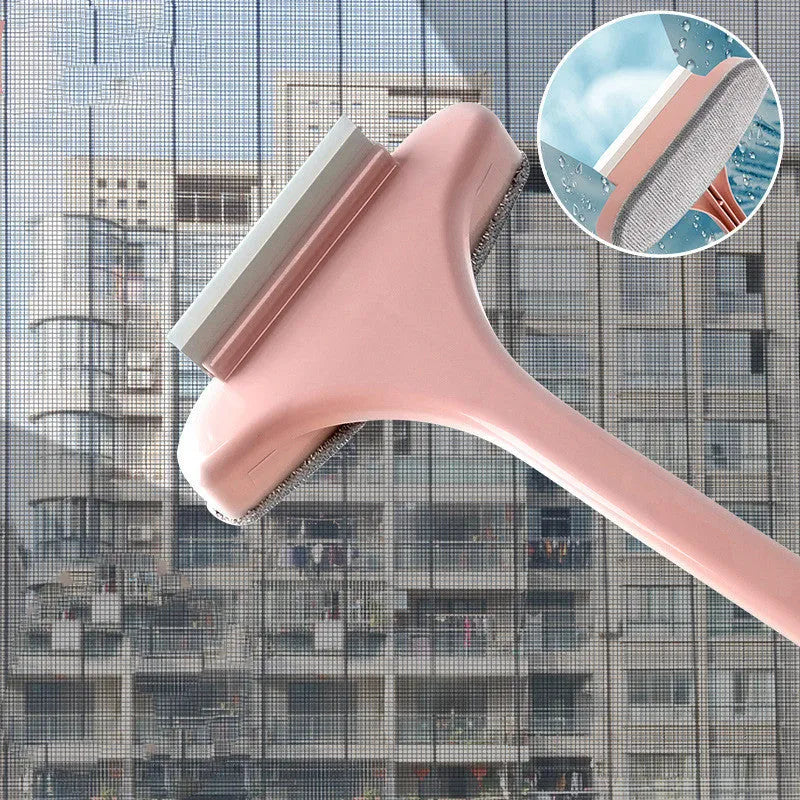 Window cleaning tool kit with extendable brush, crevice tool, and glass scraper in blue colour
