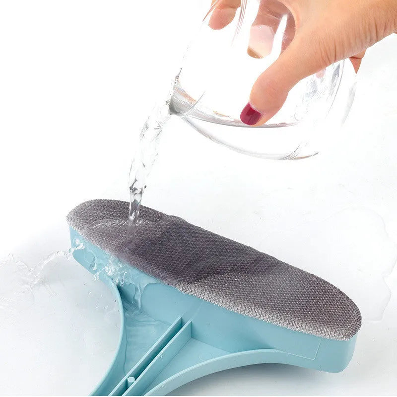 Window cleaning tool kit with extendable brush, crevice tool, and glass scraper in blue colour