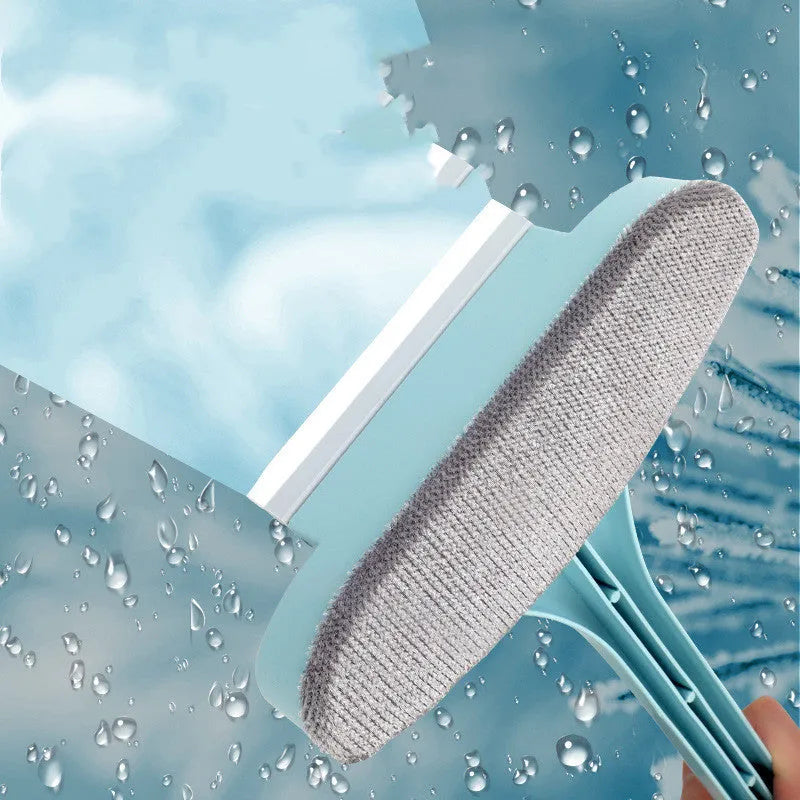 Window cleaning tool kit with extendable brush, crevice tool, and glass scraper in blue colour