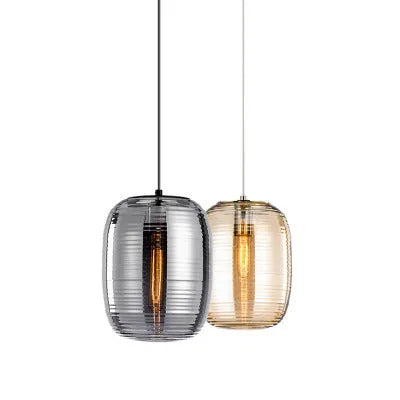 Modern Nordic-style glass table lamp in Cognac colour with a push-button switch.