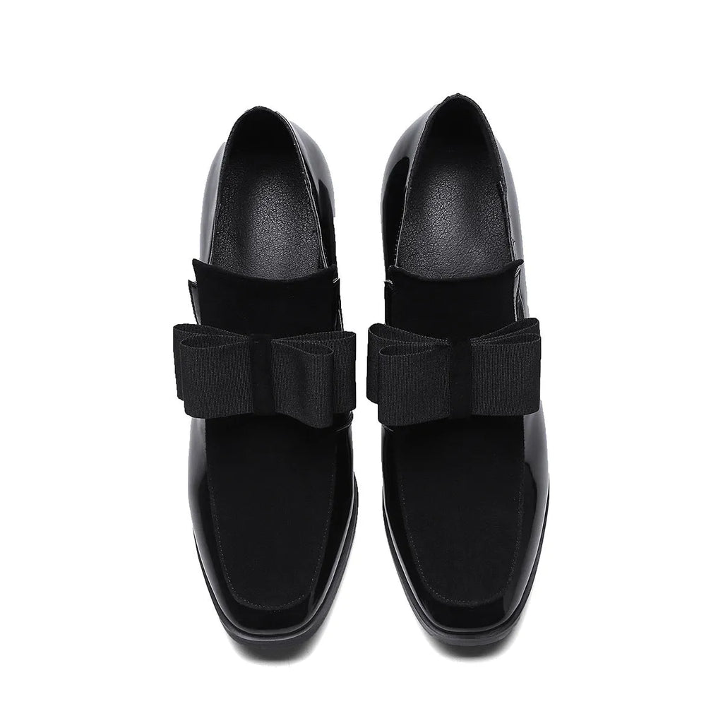 Women's patent leather high heel shoes with thick heels above 8cm and square toe design in black colour