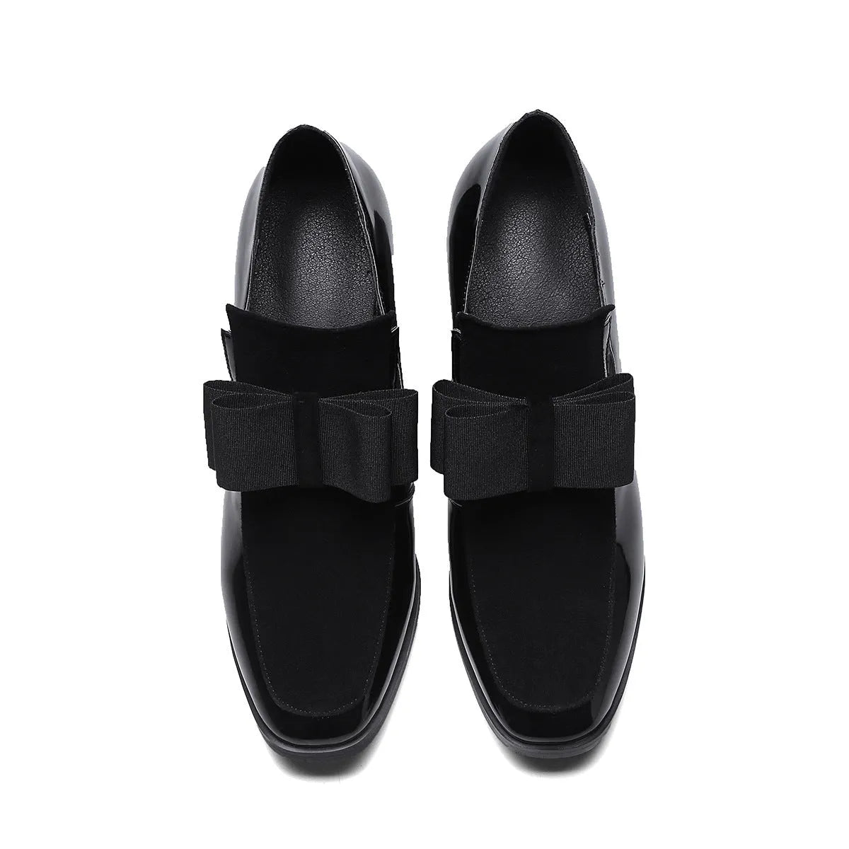 Women's patent leather high heel shoes with thick heels above 8cm and square toe design in black colour