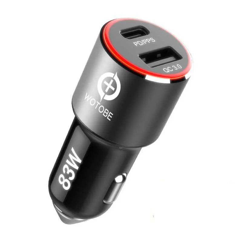 83W dual USB car fast charger with USB-C PPS/PD and QC3.0 ports for iPhone and laptop charging